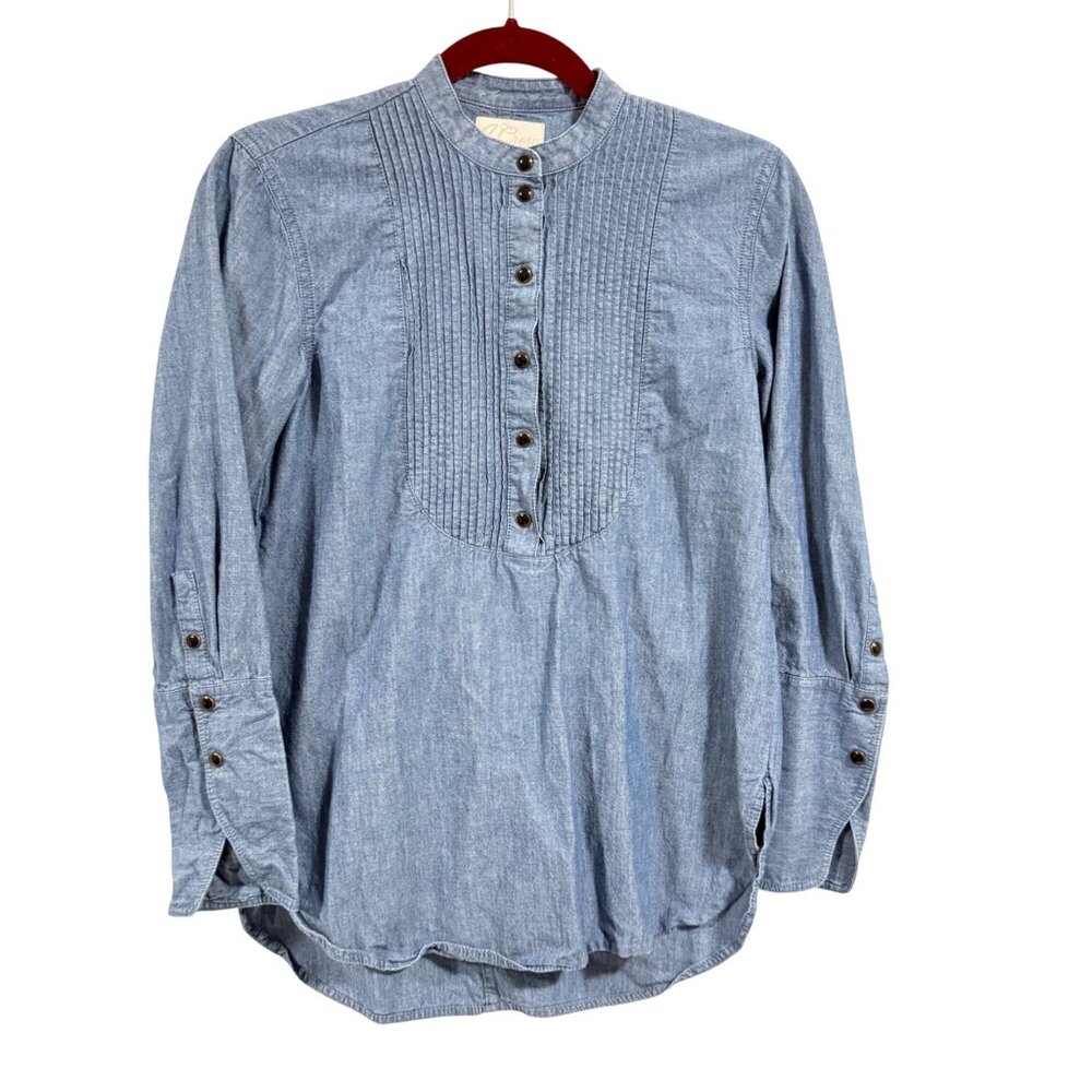 J.Crew Classic-Fit Chambray Tuxedo Popover Shirt‎ Size 2